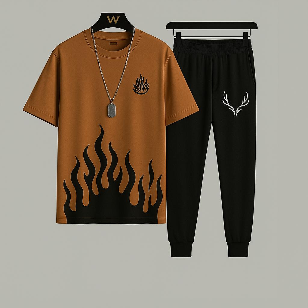 Men Flame Print Tracksuit