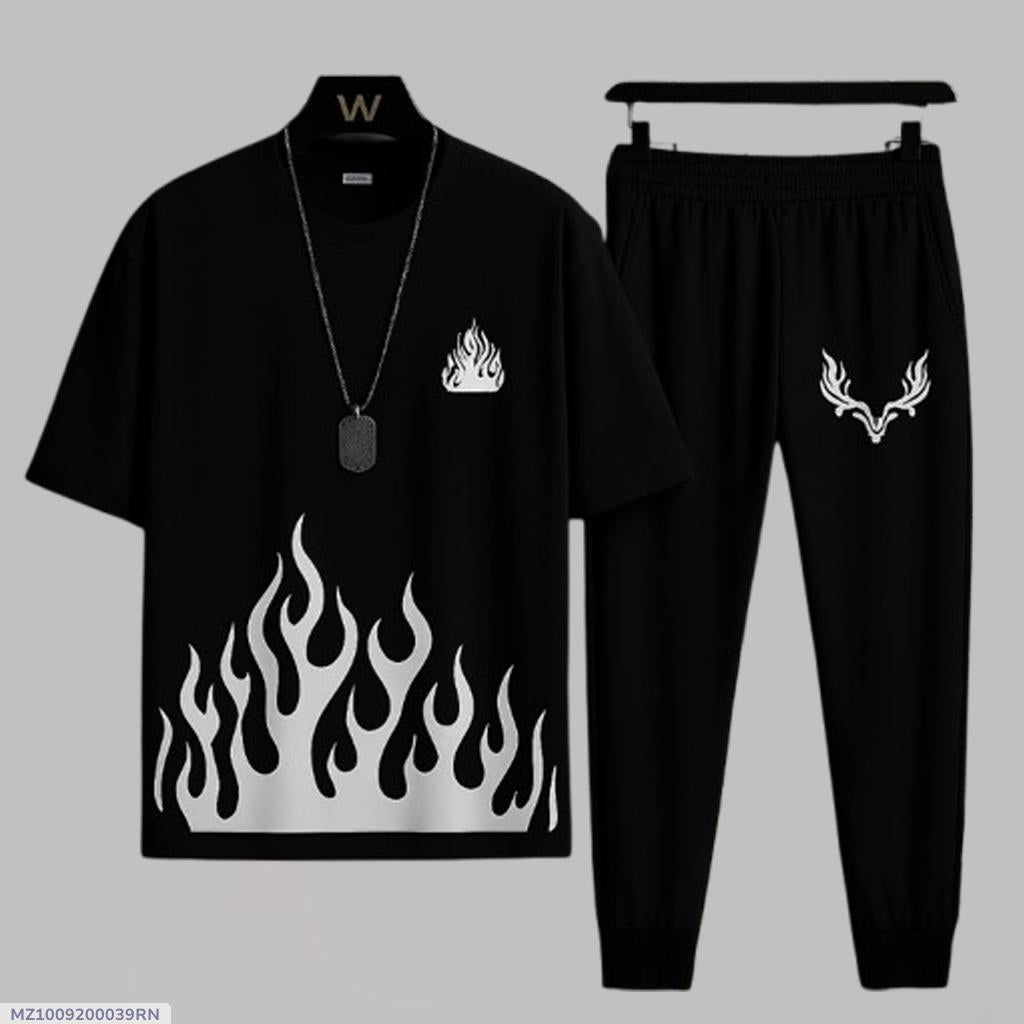 Men Flame Print Tracksuit