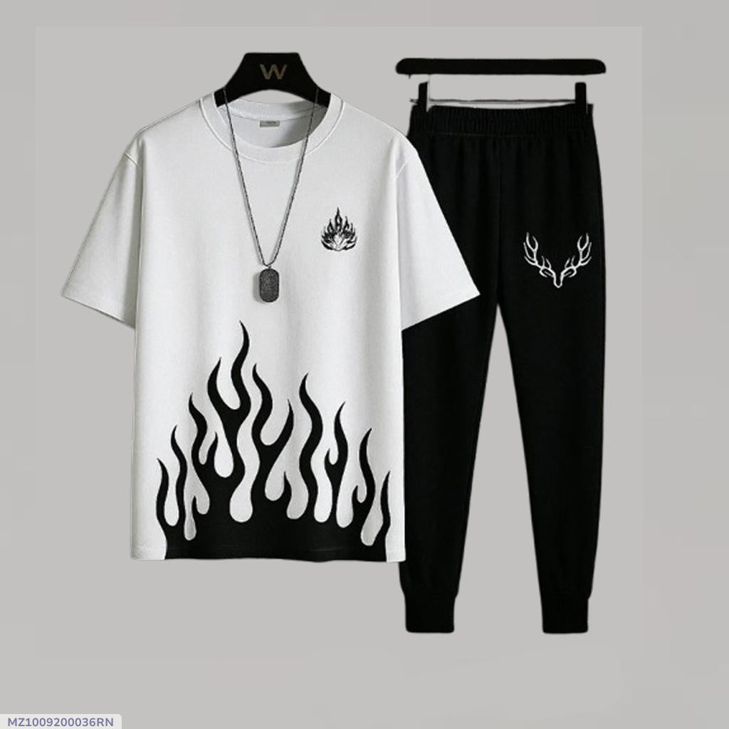 Men Flame Print Tracksuit